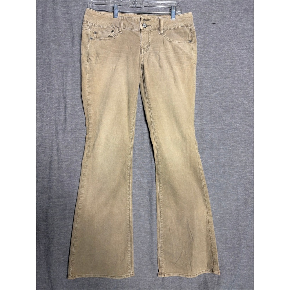 American Eagle Stretch Corduroy Flare Pants Tan Khaki Low Rise Womens 32x30